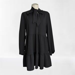 Zara Black Tiered Bow Tie Neck Dress - Size M